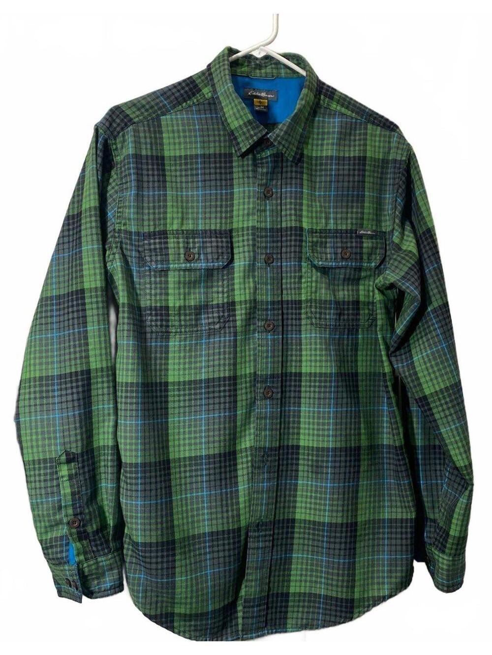 Eddie Bauer green plaid button down shirt In Medium.